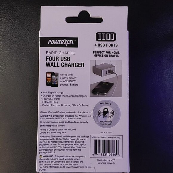Rapid Charge 4 USB Wall Charger | Powerxcel - Picture 2 of 2
